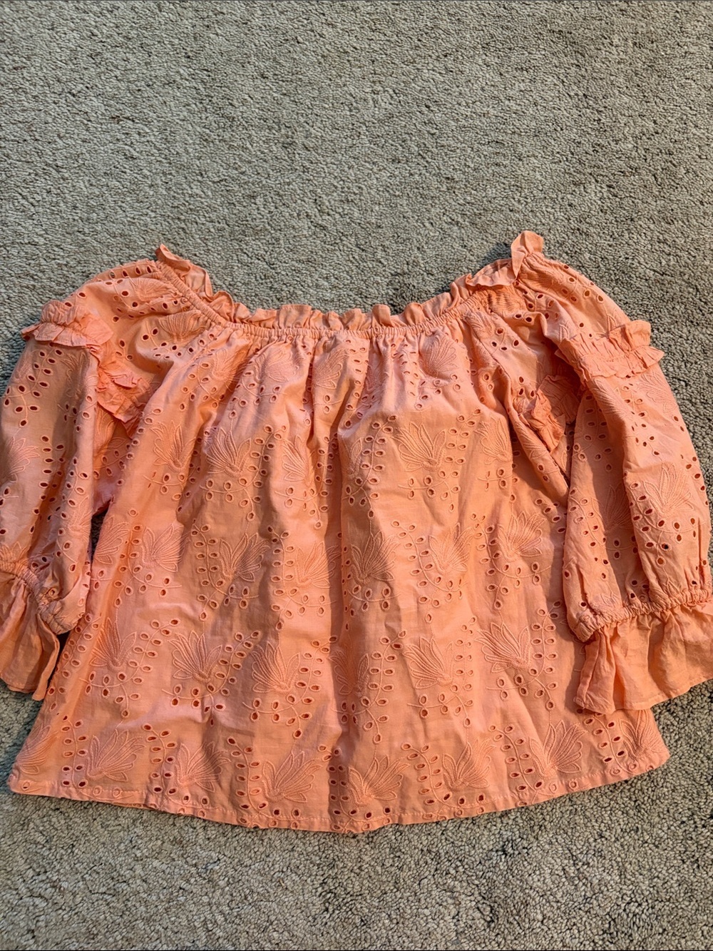 Seen Worn Kept Anthropologie Flora Jane Eyelet Lace Blouse Peach Sz 6 boho comfy - Picture 7 of 8